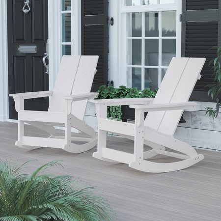 FLASH FURNITURE White Modern Poly Resin Adirondack Rockers, PK 2 JJ-C14709-WH-2-GG